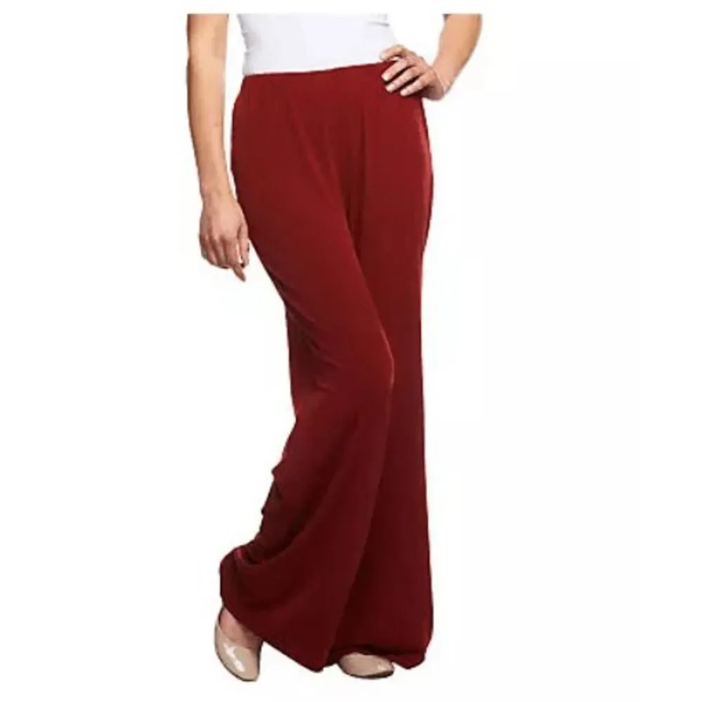 Bob Mackie Womens 3X Wide Leg Reg Length Knit Pants Trousers Red Stretch NWT - Picture 1 of 6